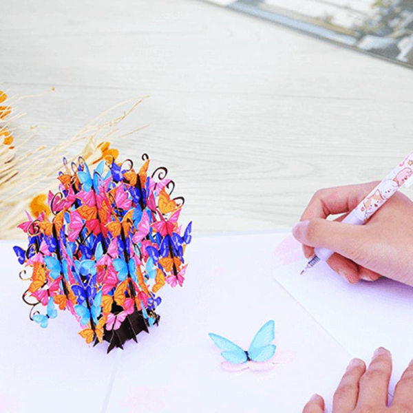 3D popup-kort färgglada för fjärilsträd Handgjorda gratulationskort för födelsedag