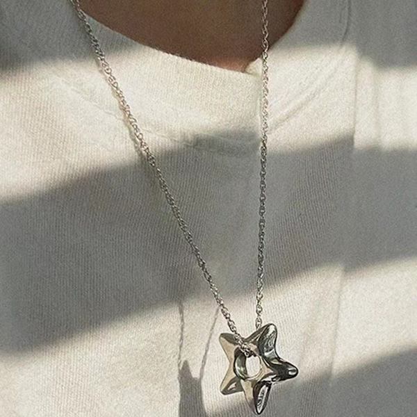 Sydkorea Ins Mode Cool Y2k Star Retro Niche Oregelbundet lysande ihåligt hänge Femudsigt stjärnhalsband för tjejer