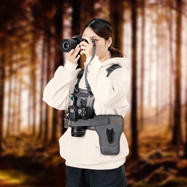 Bæresystem med to kameraveste til DSLR-kameraer