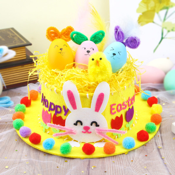 Barn DIY Easter Non Woven Stoff Hat Kit Bunny Egg Material Kit Handgjord Pink
