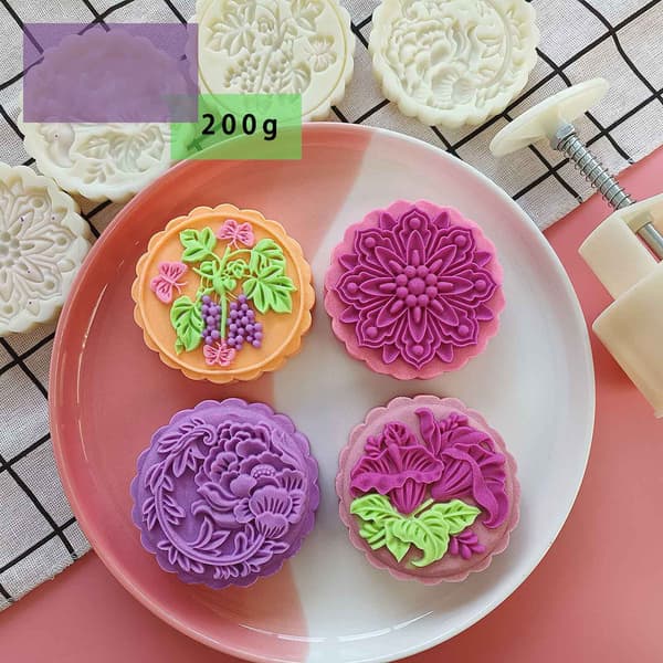 200g Måneformkaker Former i Plast Drue Tulipanformet 3D DIY Måneformkake Stempler Former