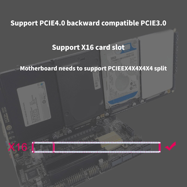 4-portars M.2 SFF8639 NVMe Solid Disk Reader PCIe X16 Internt Expansionskort