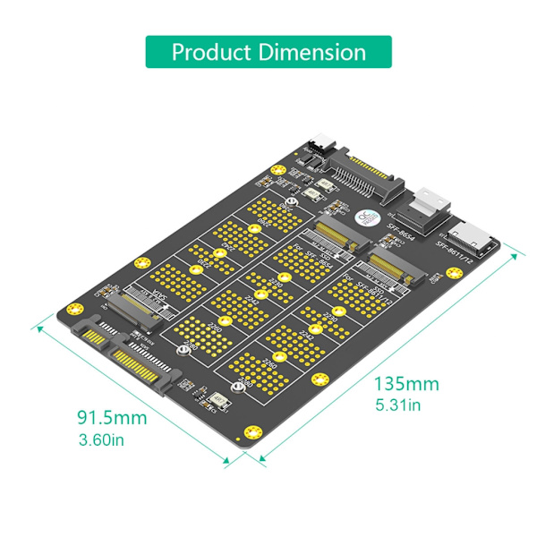 Effektiv adapter för konvertering av M.2 NVMe Solid State-diskar till SFF 8611 8654