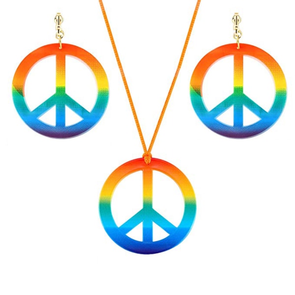 Mode Hippie Kostym Set 60-talet 70-talet Regnbåge Fredstecken Hänge Halsband Örhänge Dekoration Present till vän Syster