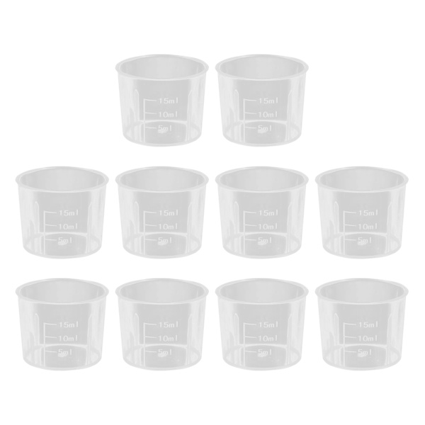 10-pack 15 ml graderade genomskinliga mätkoppar i plast, praktiska experimentverktyg för att blanda färgpigment och epoxihartser