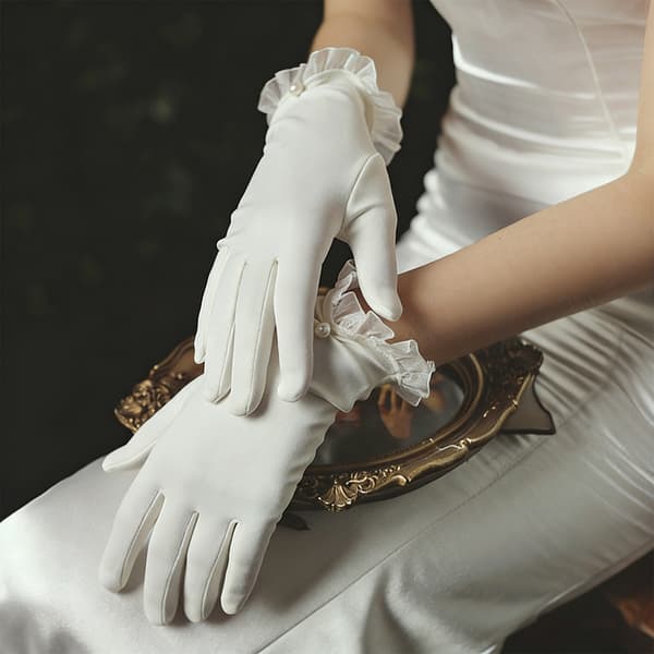 Korte handsker til kvinder og piger til temafester, bryllupskostumer 1920'erne off white