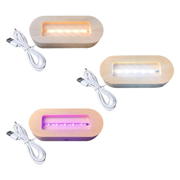 Ellipsformad LED Nattljus Trämaterial Hållare för kristallglaskullampor Warm White