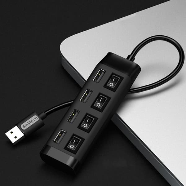 Universal USB-hubb 4 portar USB 2.0 splitteradapterkabel med strömbrytare