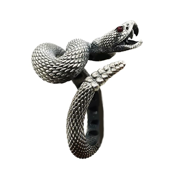 Skallerorm Ring för Kvinnor Män Retro Silver Färg Snake Kvinnlig Ring Justerbar Punk Ring Goth Par Smycken Present Black - B Open