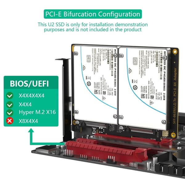 Dobbelt SFF 8639 Port Solid Disk Til PCIExpress 8X Slot Computer Adapter