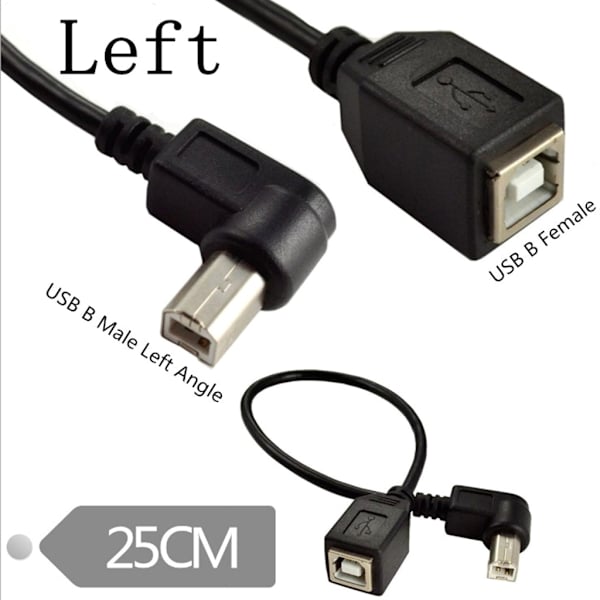 USB 2.0 Typ-B skrivarkabel USB B hona till typ-B hane (90 grader UPP/NER/Höger/vänster vinkel) Kort förlängningskabel Up