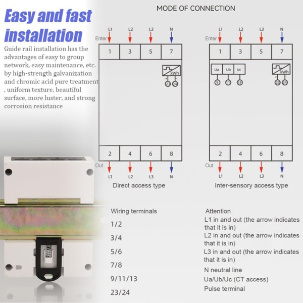 Digital trefas energimätare Monterbar elmätare för power 380V Enkel installation Plast