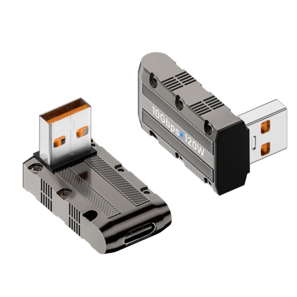 90 graders USB till USB C Adapter 10 Gbps USB C Hona till USB Hane Adapter Super Speed ​​Data Sync 120W snabbladdningsadapter Reverse side Straight side