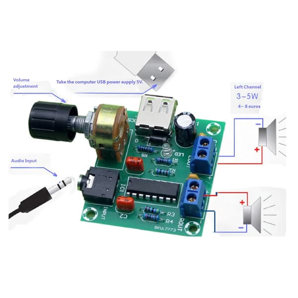 5Wx2 Strømeffektive Mono Forstærkermoduler Med LED-indikator USB-drevet DC5V