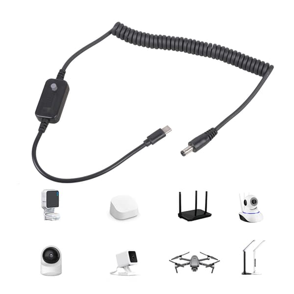 USB C til DC5.5x2.1mm spiralkabel justerbare spenninger 5V til 20V