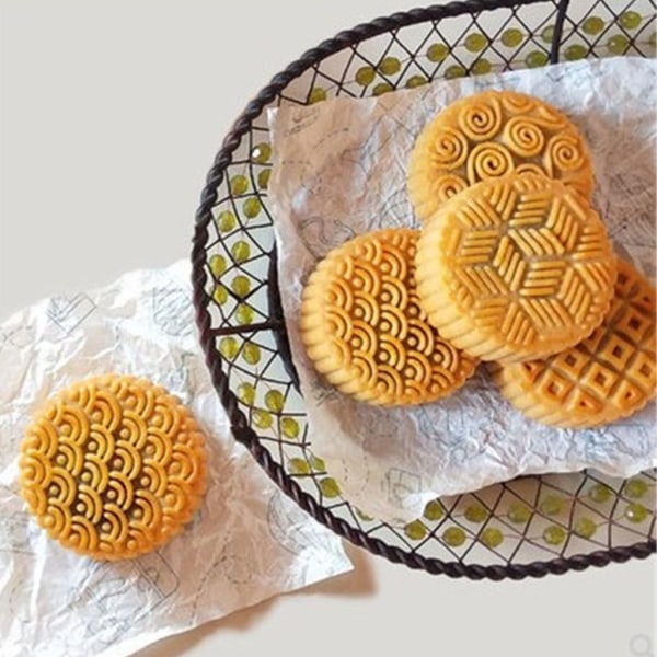 63g Mooncake Form 6 geometriska stämplar Cookie Cutter Hand Press Gröna bönor tårta