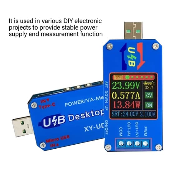 Justerbar USB Spenningsregulator 5V til 12V Sanntids Strømovervåking