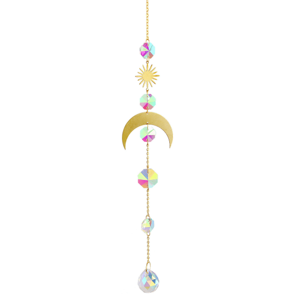 Crystal Wind Chime Moon Star Hängande hänge för Sun Catcher Ornament 8