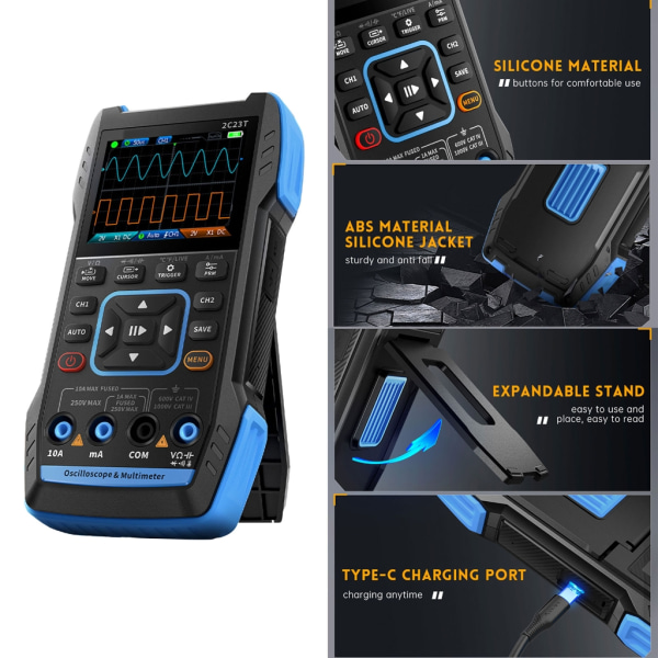 Bärbar 3 i 1 handhållen multimeter digitalt oscilloskop Mångsidig och effektiv DDS-funktionssignalgeneratorer 2,8"-skärm