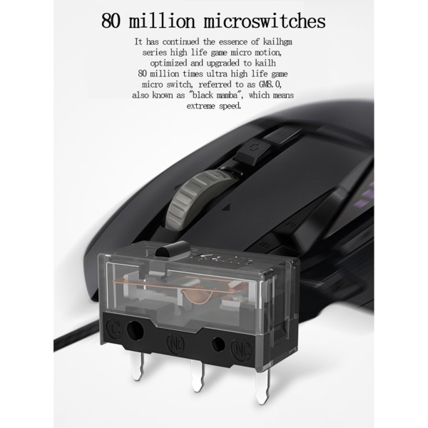 Original Kailh för GM 8.0 Mus Micro Switch Micro Button Gold Contactor 80 Million Click Life 3 Pin Black Dot 1
