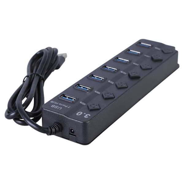 Rask USB 3.0 Adapter Splitter med 7 porter, separate strømkontroller