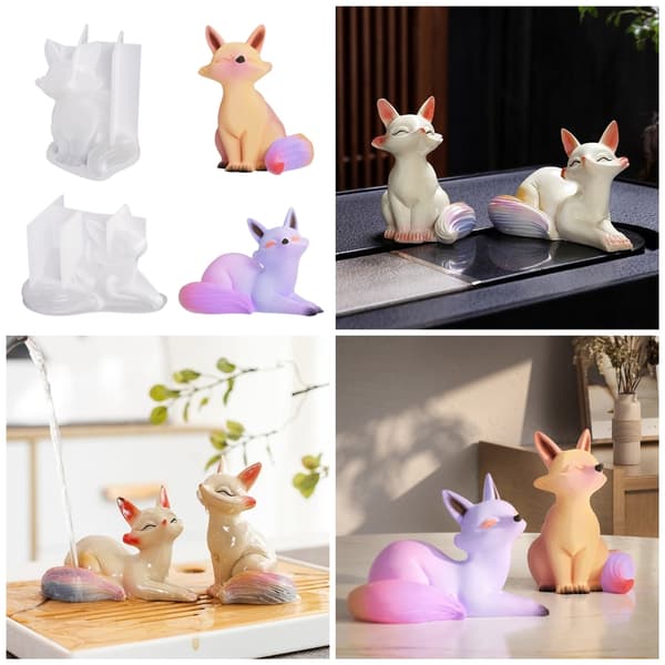 3D ræve lysform dyresilikoneform til lysfremstilling DIY håndværk harpiksforme 2 pcs