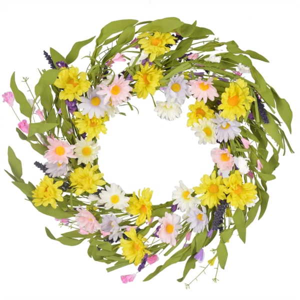 Vårkrans 17'' Daisy Wreath Konstgjord blomma Sommarkrans Ytterdörr Hem Thanksgiving Festival Semesterdekoration