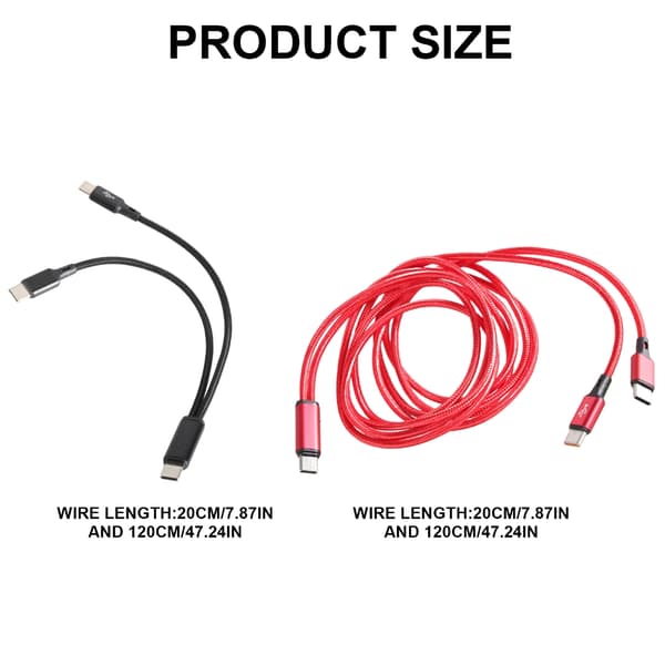 Langt USB C til 2 USB C hurtigopladnings- og datakabel til flere enheder Red