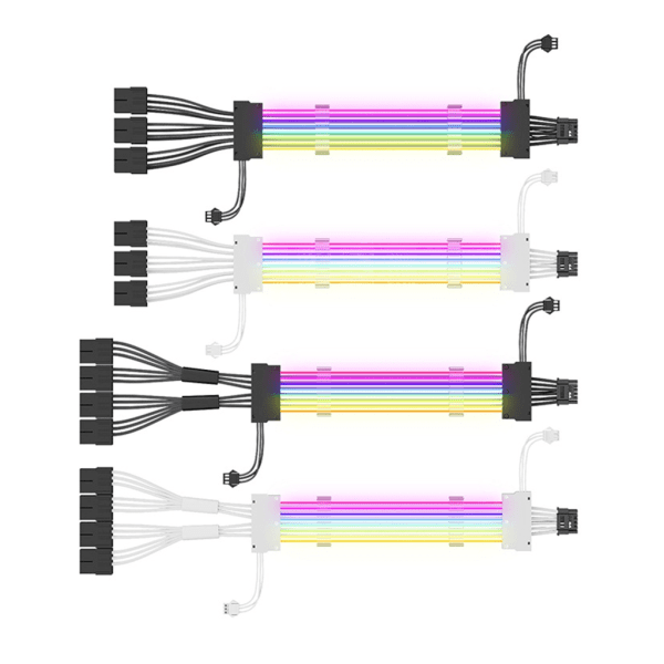 Flätad PCIE5.0 (16Pin / 12+4) 16AWG ärmförsedd power nätsladd Ersättning PCI-E5.0 power White 16Pin to 8Pinx3