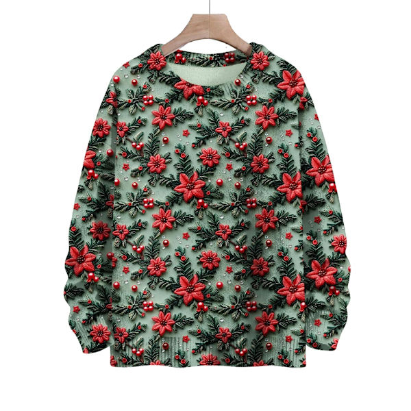 Langærmet julepullover til kvinder 3D-juleprintet pullover sweatshirt Dark Green XL