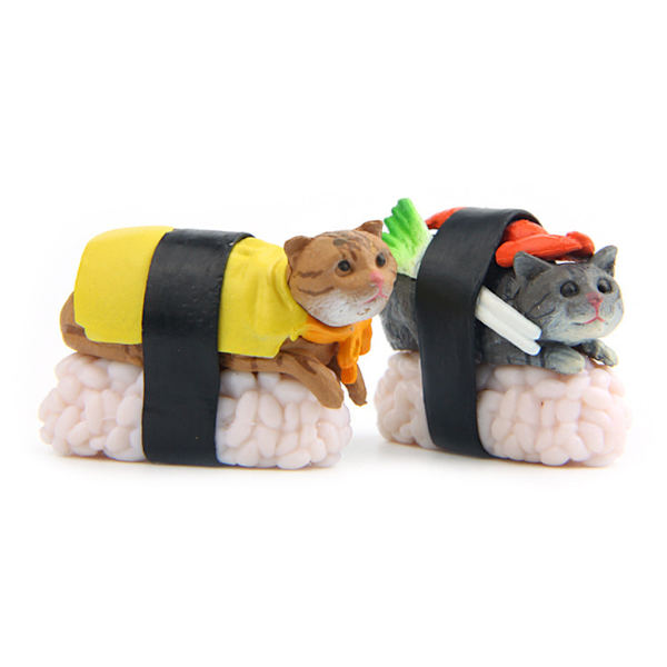 5 st tecknad miniatyr Kawaii Sushi för kattfigur Mini för docka Fairy Garden