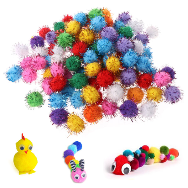100st 25mm Mini Fluffy Soft Pom Poms Pompoms Glitter Ball Handgjorda barnleksaker DI