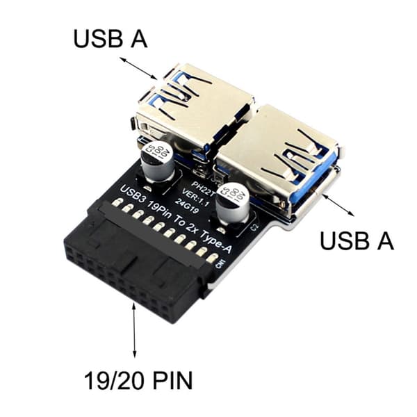 USB3.0 Adapter C Typ PH22T För Moderkort 19/20PIN till 2xUSB3.0A Anslutning