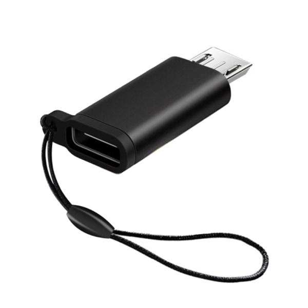 USB C Hona till Micro USB Hane Adapter Omvandlarkontakt med lanyard-stöd Laddning och datasynkronisering för bärbar telefon Black