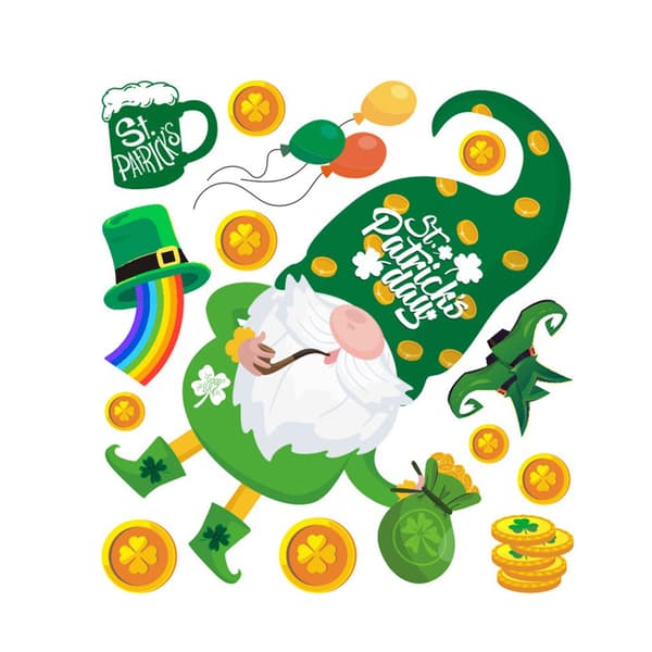 Patrick's Day Wall Sticker Clover Gnome Window Clings Decals Irish Sticker Decor D