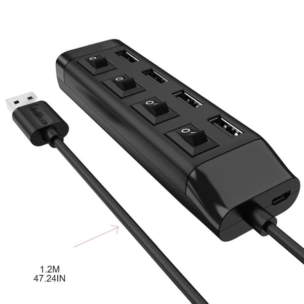 Universal USB-hubb 4 portar USB 2.0 splitteradapterkabel med strömbrytare