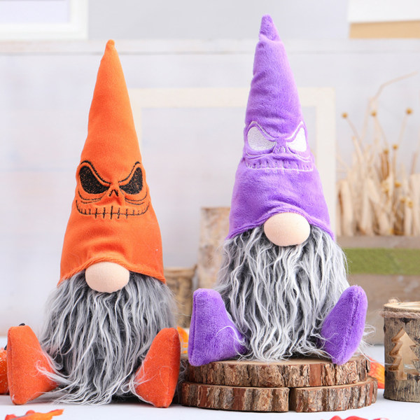 Halloween Gnome Handgjord Tomte Svenska Gnomes Sittande Nisse Skandinaviska Gnomes Orange