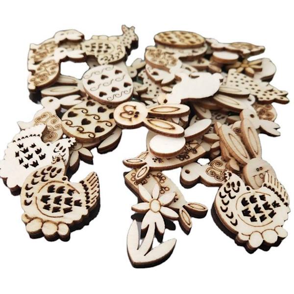 100 st Glad Påsk Kanin Ägg Träflis Utskurna Dekorationer Hängande Ornament