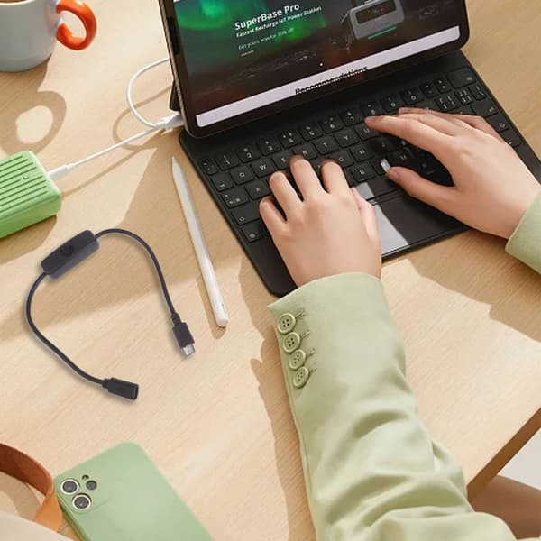 Micro USB kabel, Micro USB Hona till Hane-förlängningskabel med 501-knappsbrytare för Raspberry Pi White