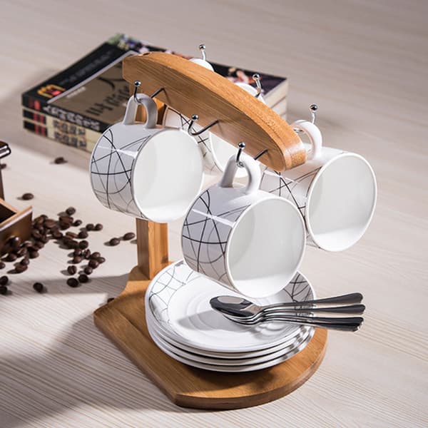 Kaffekopholder i bambus, krusholder, plads til 6 krus til kaffekopper, underkopdisplay