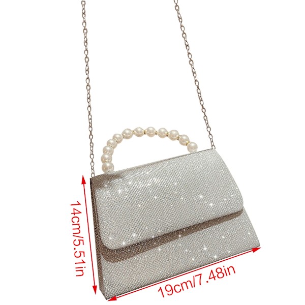 Glitterväska Strass kvällsväska Elegant Fest BankettBröllopskopplingar Dam Handväska Kvinnor Tjej Cocktail Axelväska Silver