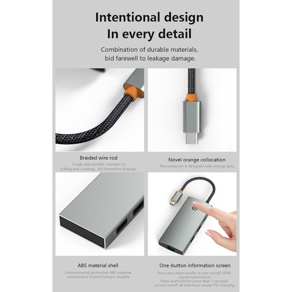 USB C Hub 6 i 1 Adapter Dockstation Stöd 4KHDMI2.0 2xUSB 3.0 PD100W Laddning Rj45 Ethernet-kontakt null - HC606A