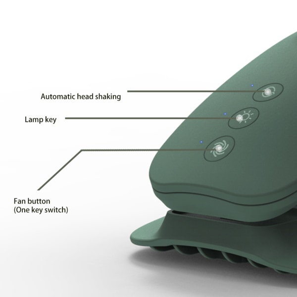 Clip on Fan 3-hastighet liten fläkt med starkt luftflöde Clip & skrivbordsfläkt USB kontakt för med robust klämma LED-lampa för camping H Dark green