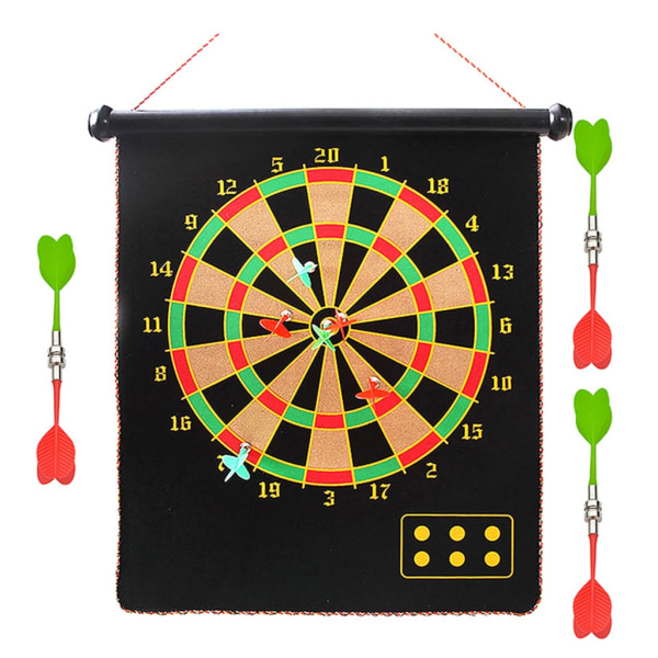 Magnetisk darttavla för barn, dartbrädespel med magnetisk dart, dubbelsidigt säkert dartspel roll-up darttavla set 12 plate 4 darts