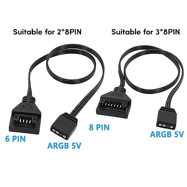 ARGB Adapter Kabel 5V 3pin till ARGB 5V 8Pin/6Pin Hane Adapter Kabel Förbättrar din belysningslösning 30 cm lång ersättning 8pin