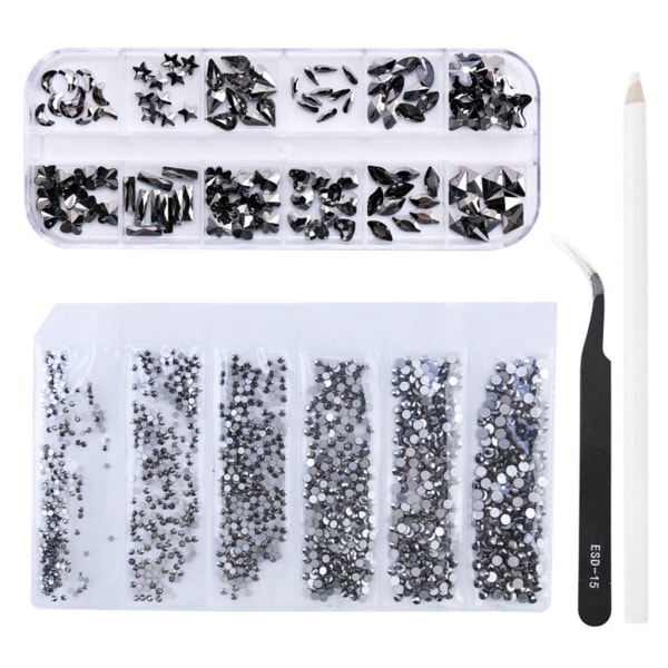 1Set Nail Art Craft Dekorationer Multi Shapes med Dotting Pen Pincett Manikyr Black