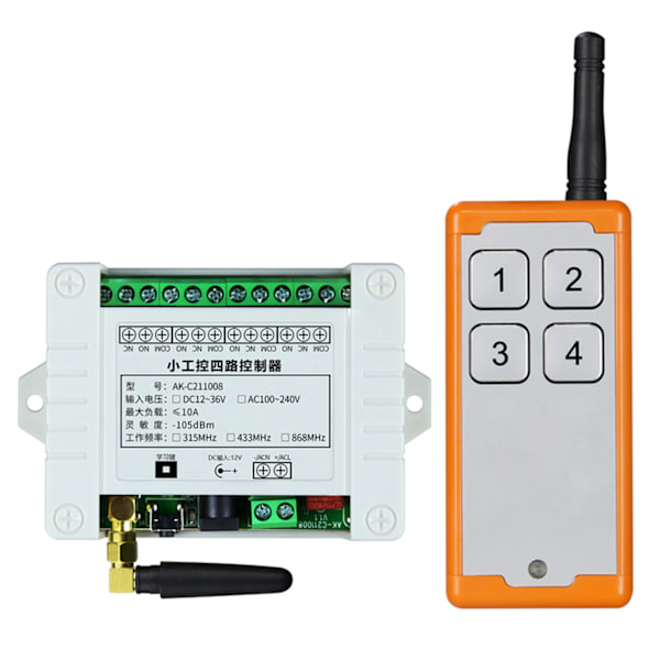 Universell Fjernkontroll 433MHz DC12V 48V/220V 4CH Relé Mottaker og Sender Trådløs RF Fjernkontroll for Garasjeport LED