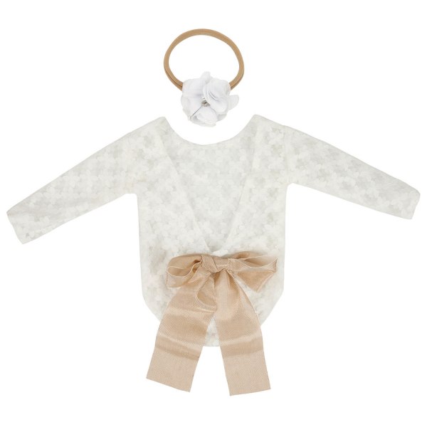 2 st Nyfödd fotografi rekvisita Outfits Baby Bowknot Spets Romper Blomma Pannband