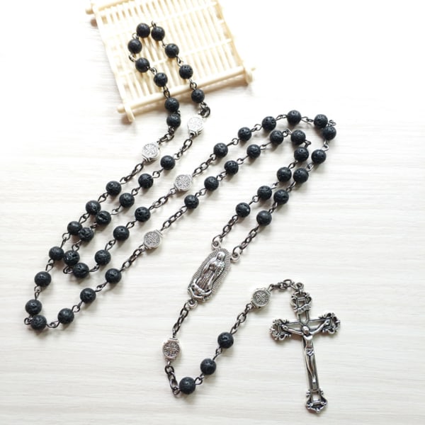 Rosary Pärlor Långt halsband med Jesus Kristus krucifix för kors katolsk bön