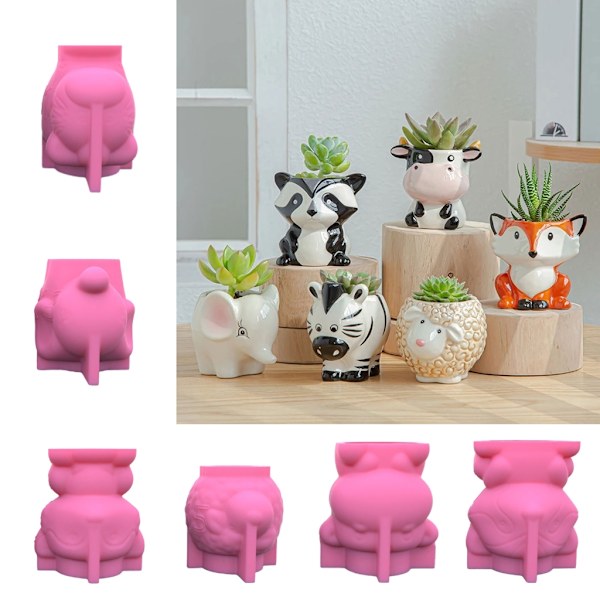 Söta Zebra Fox Cow Cat Blomkruka Form Djur Planter Hartsform Miniatyr 312